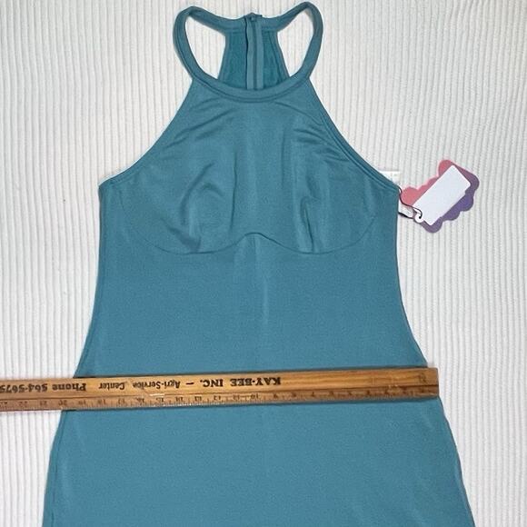 Fabletics Smooth As Hell Mock Neck Halter Jumpsuit Teal Sz XL NWT RETAIL $89.95 - Picture 2 of 15